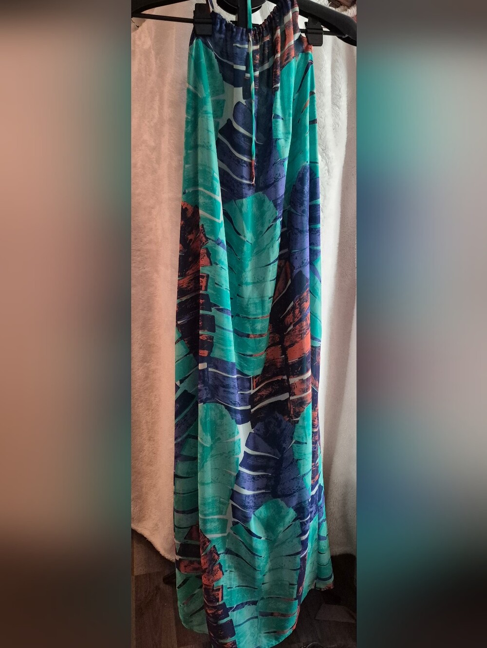 Olivaceous Teal & Navy Tropical Print Maxi Skirt